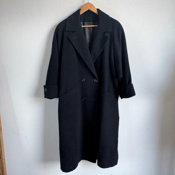 Vintage NEIMAN MARCUS FLEURETTE Black Camel Hair Double Breasted Coat - Picture 2 of 7